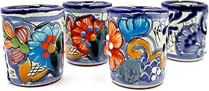 Caballitos tequileros de Talavera poblana | Tequileros | 100% artesanía mexicana | Shots tequileros | Vasos Tequileros | Paquete de 4 pzas.